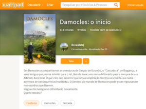 Imagem do livro Damocles O início no site do Wattpad