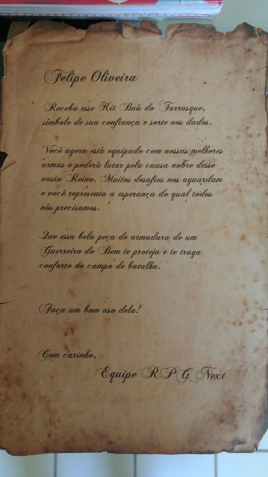 Carta do KIT Baú do Tarrasque - foto de Felipe Oliveira